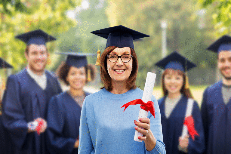 Back to School After 50: Why It’s Smarter Than Ever smiling woman over 50 with diploma