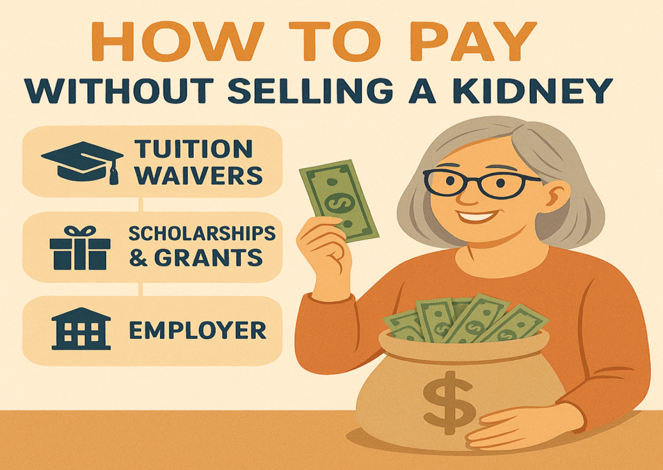 Cartoon of older woman over 50 with money in her hand