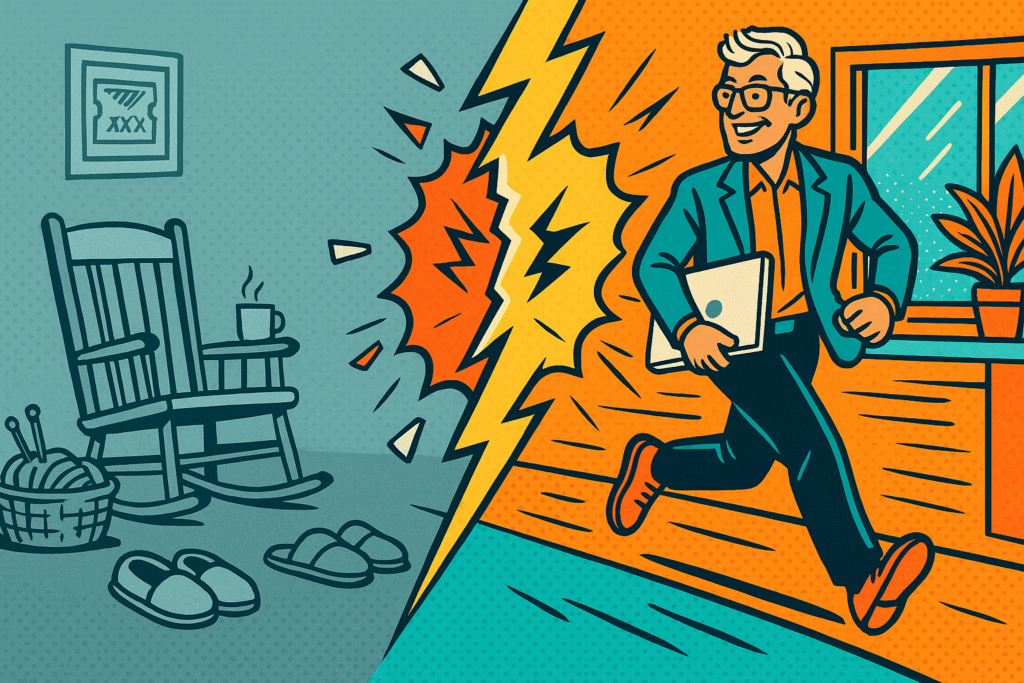 cartoon illustration for the great myth of too old