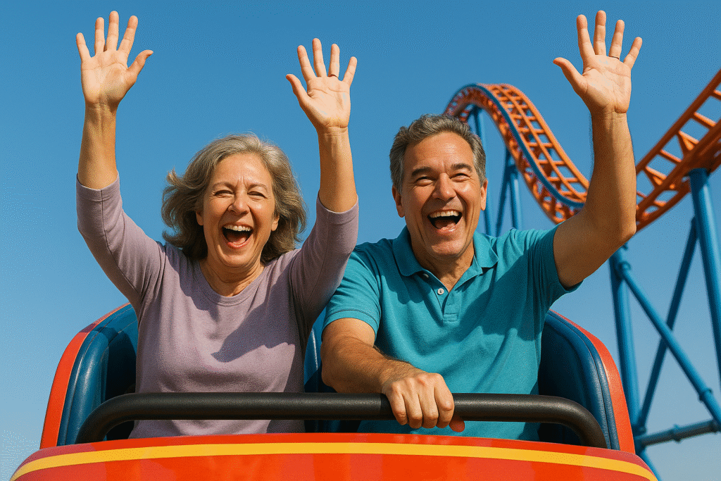 Older couple on a rollercoaster