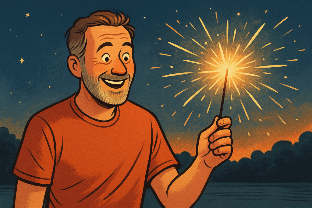 50 something year old man with a sparkler