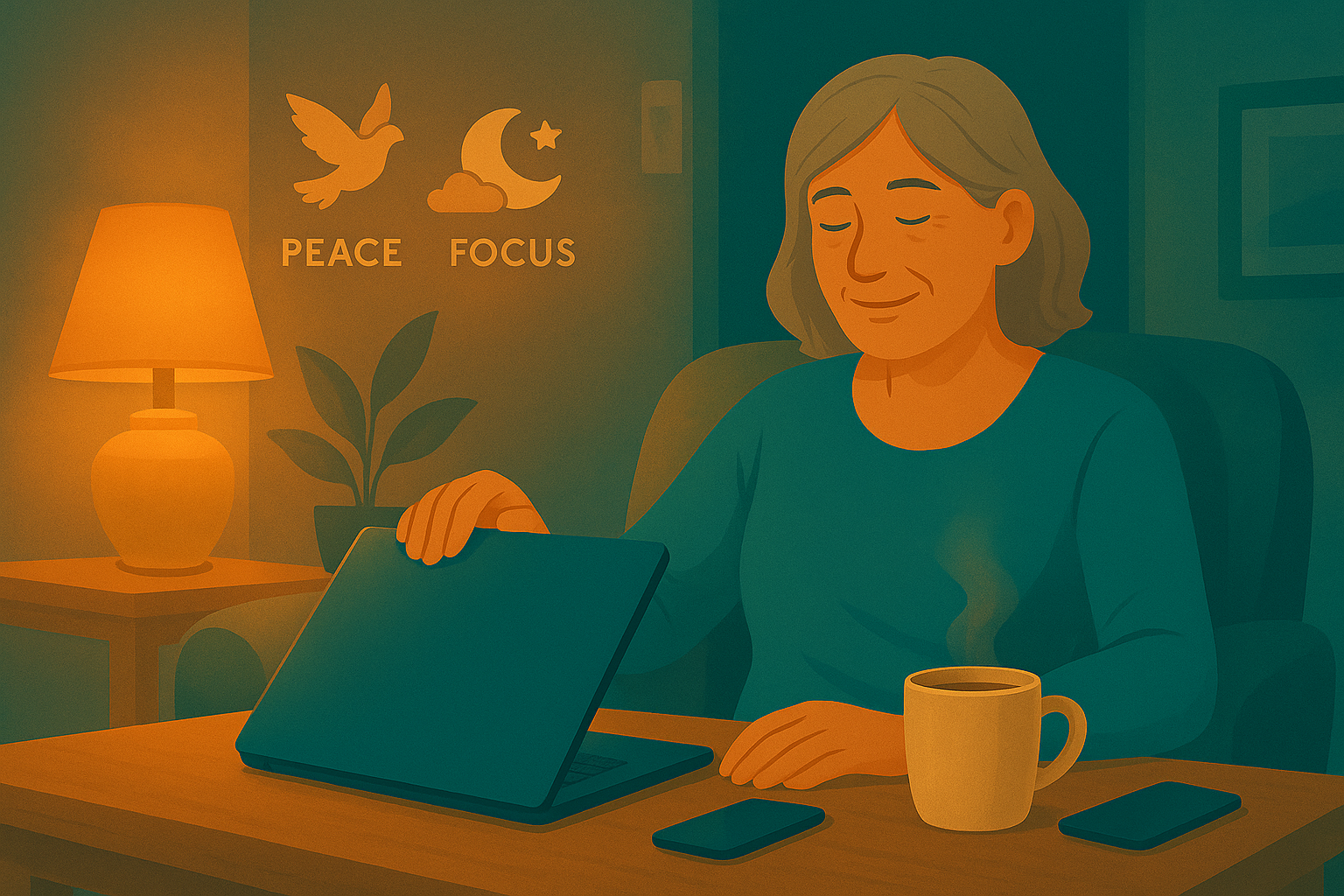 woman closing her laptop to unwind