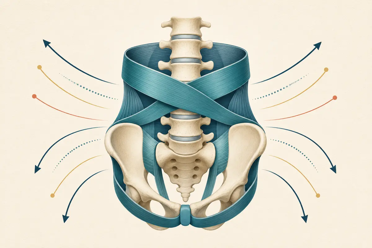 Conceptual illustration of deep core support stabilizing the lower spine and pelvis