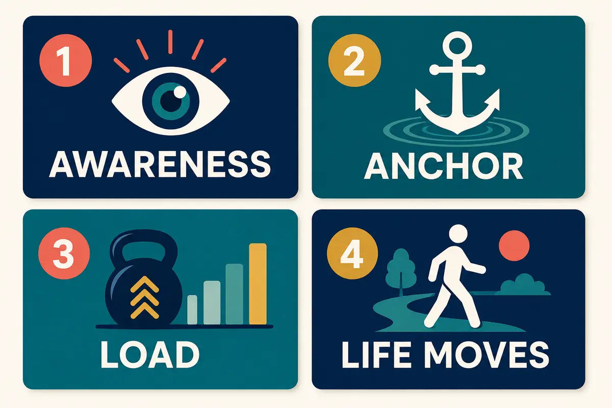 Four phases of the Anchor-First Core Recode: Awareness, Anchor, Load and Life Moves