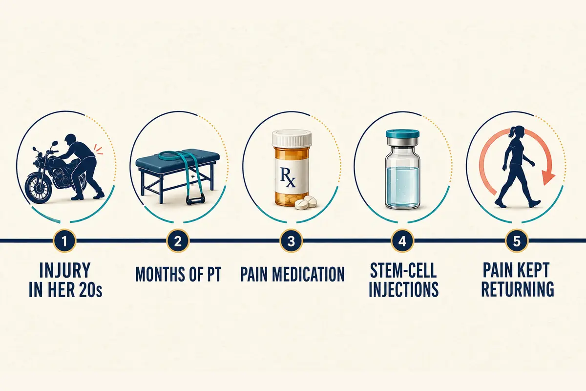 Timeline of a 30-year chronic back pain journey and attempted treatments