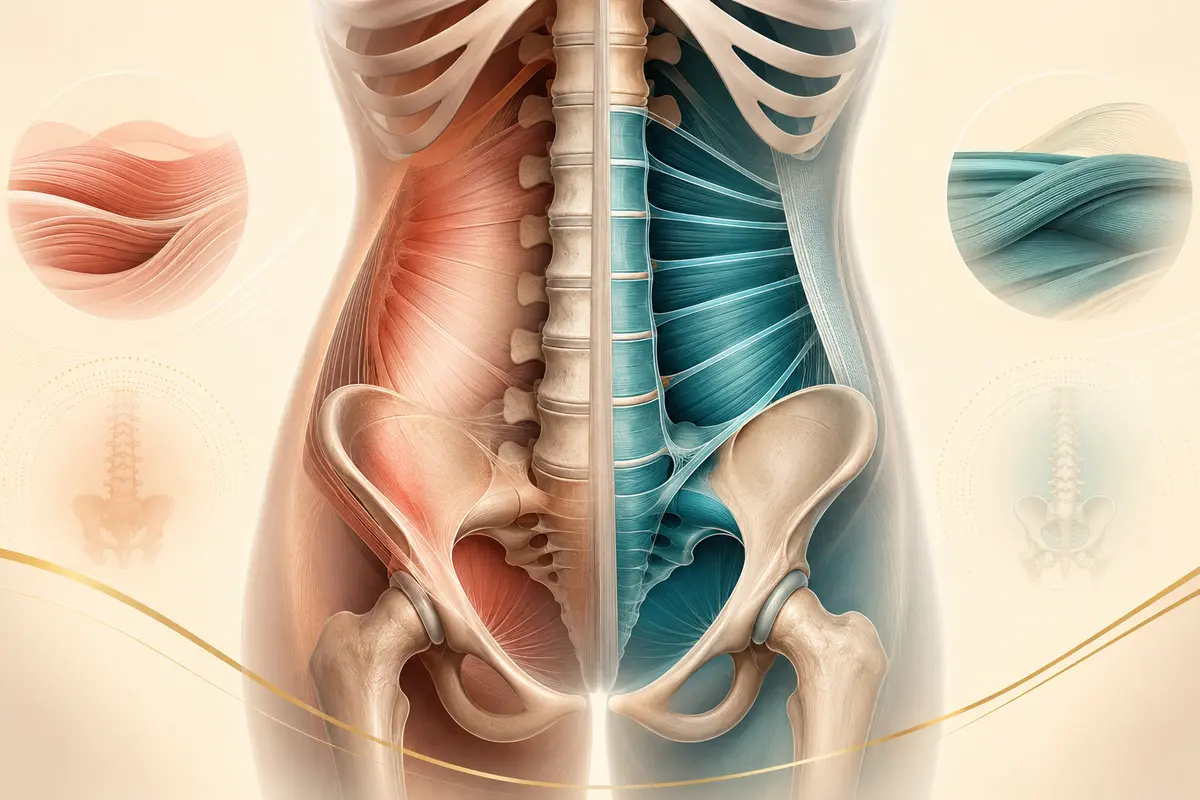 Illustration of deep core stability supporting the lumbar spine and pelvis