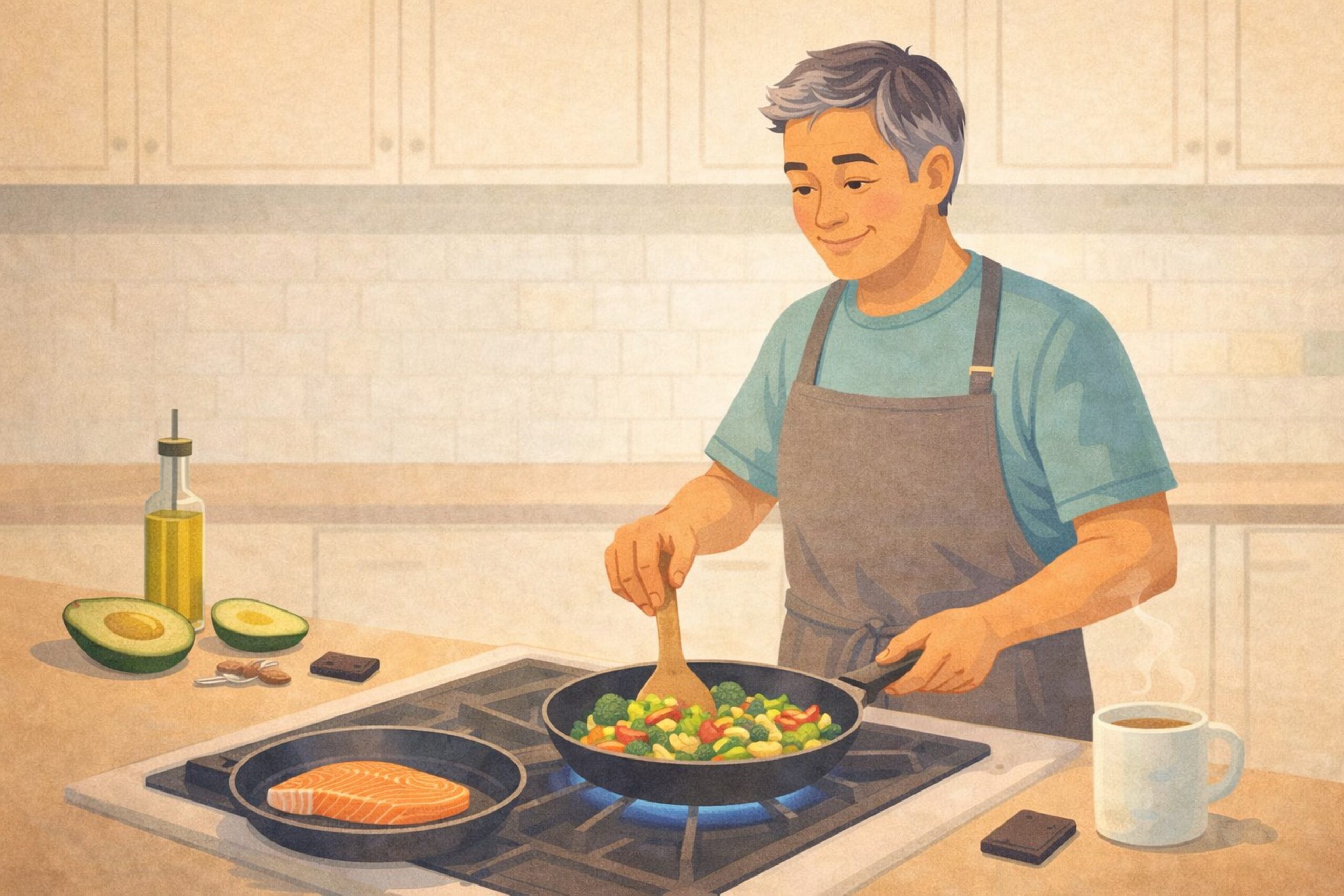 mature adult man preparing a healthy dinner