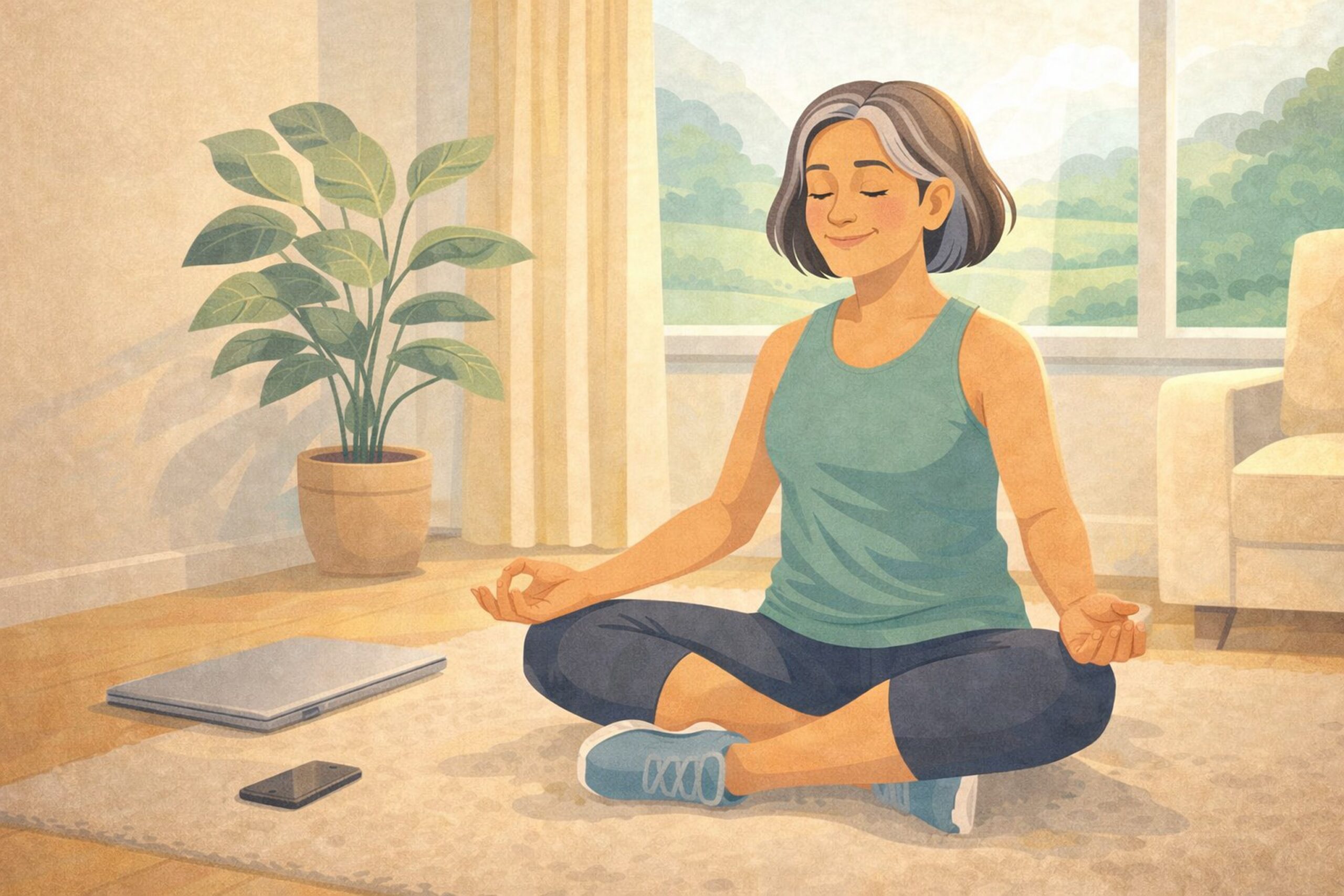 Mature woman meditating
