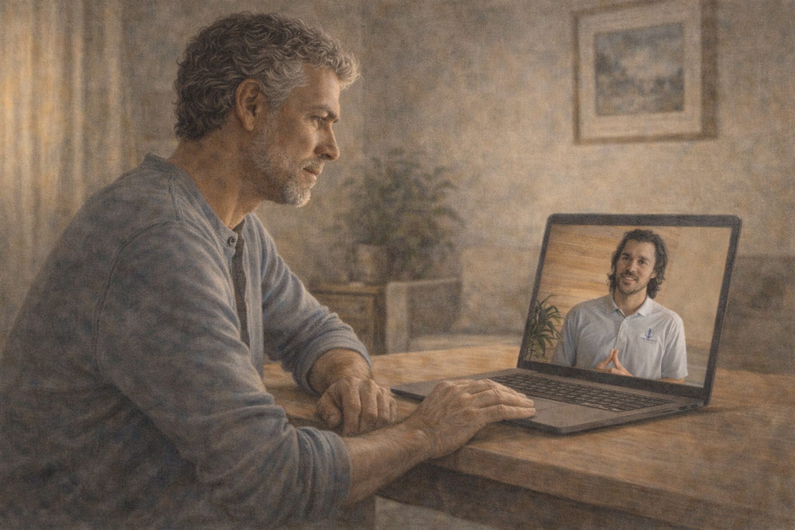 middle aged man discovered Dr Ryan on his laptop