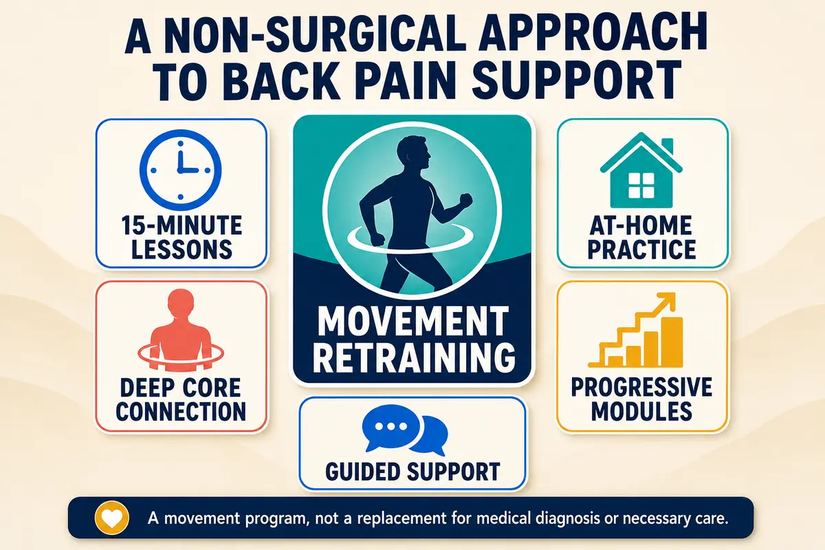 Overview of Core Balance Training as a non-surgical movement-retraining approach to back pain support